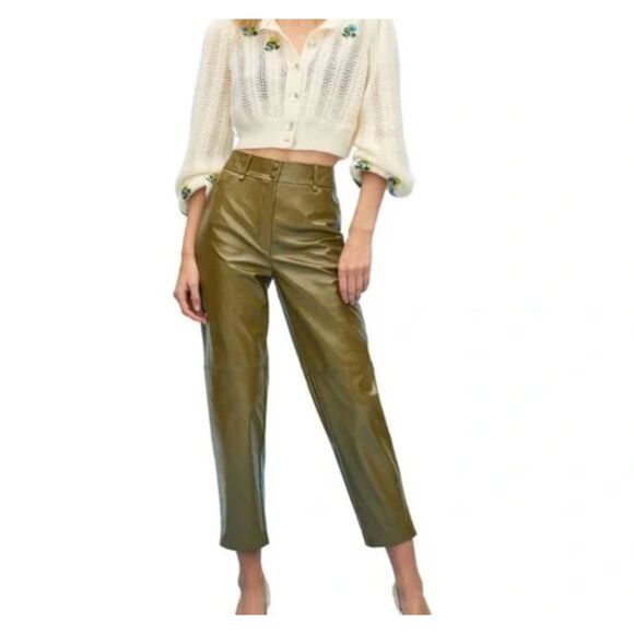 ARITZIA Wilfred Le Fou Cropped Faux Leather Pants Olive‎ Sz 00